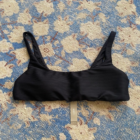 NWT J. Crew Ribbed Square Neck Black Bikini Top XXL - Picture 1 of 3